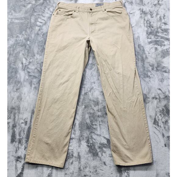 Eddie Bauer Jeans Mens 40X34 Tan Beige Stretch Denim Straight Leg Casual Preppy - Picture 1 of 14